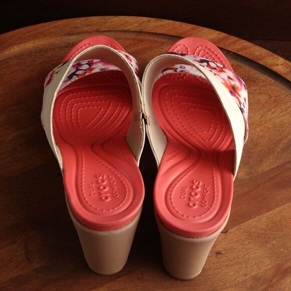 Crocs Sandals Womens Size 10 Pink Leigh II Wedge Slip On Floral Heels Shoes READ - Picture 7 of 16